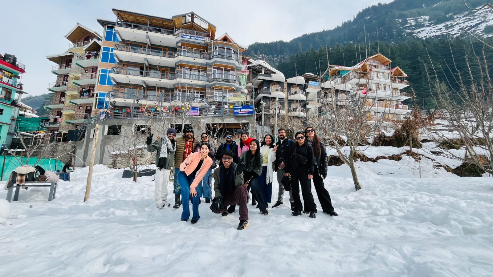 Guests enjoying a snowy day at BTH Hotels & Resorts, Manali